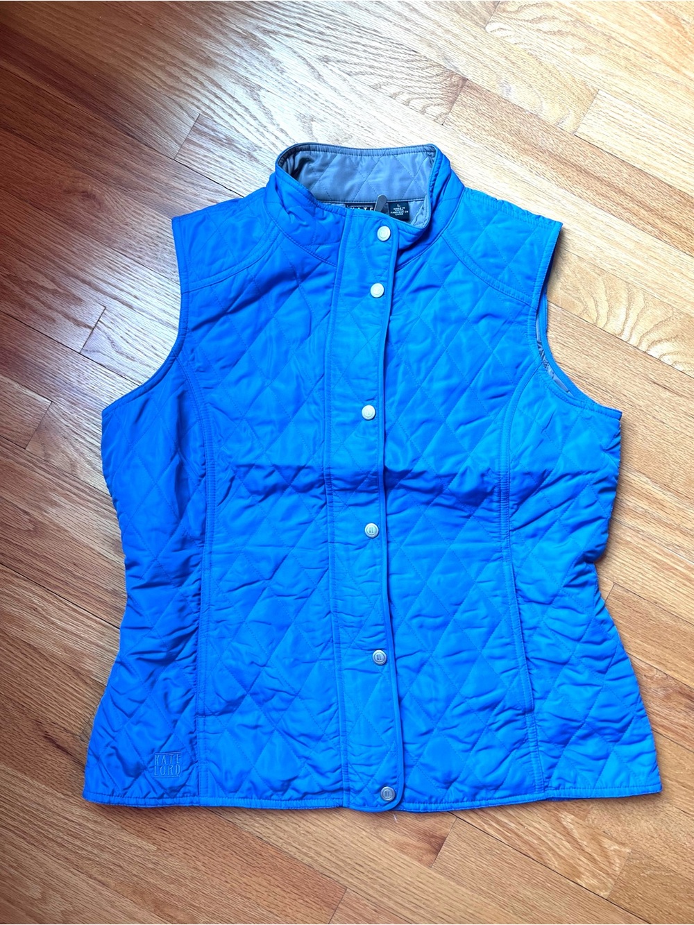 Kate Lord Quilted Vest Sleeveless Padded‎ Button Up light blue size  large